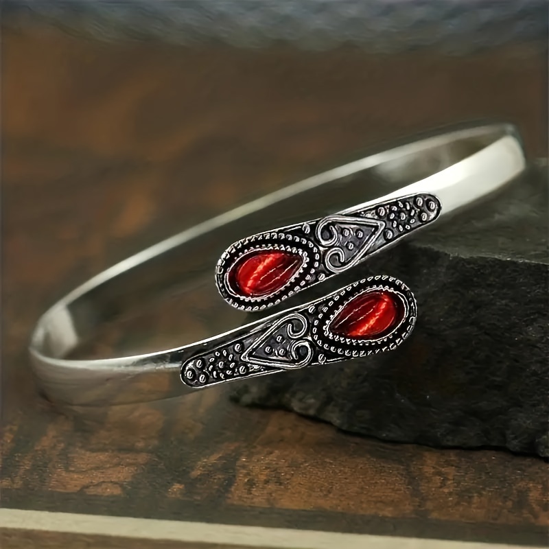 Boho Adjustable Cuff Bracelet with Synthetic Gem Inlay